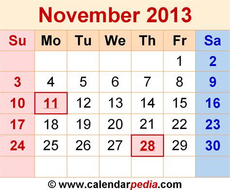 Nov 2013 Calendar