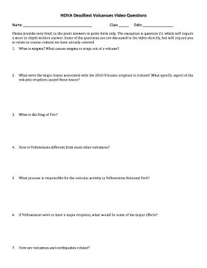 Nova Deadliest Volcanoes Video Worksheet Answers