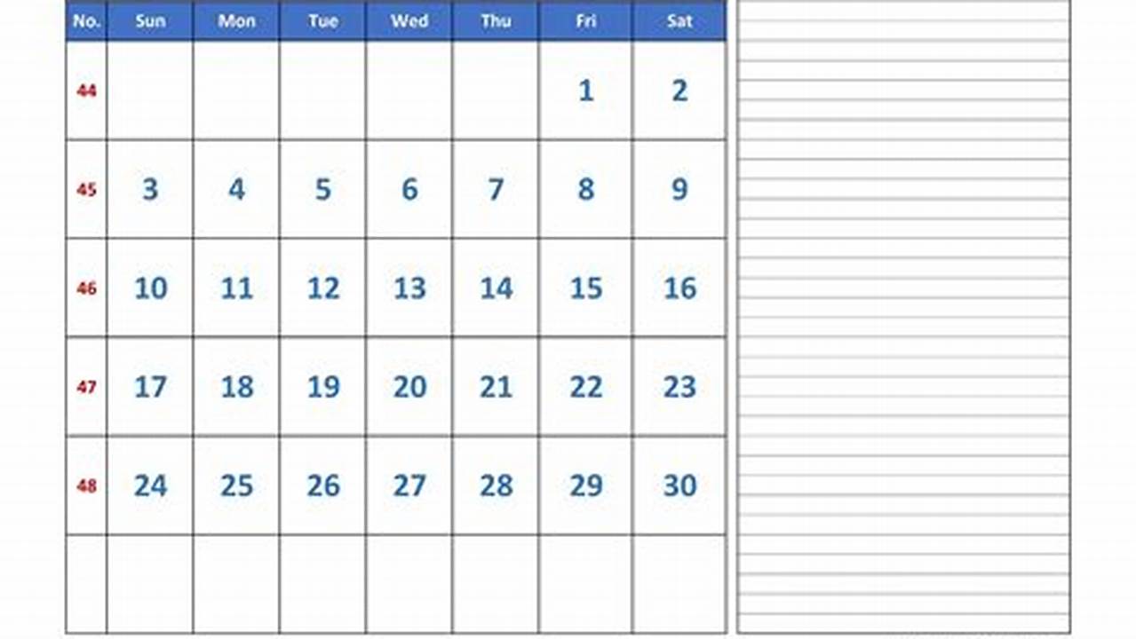 November 2024 Calendar Excel Download Google