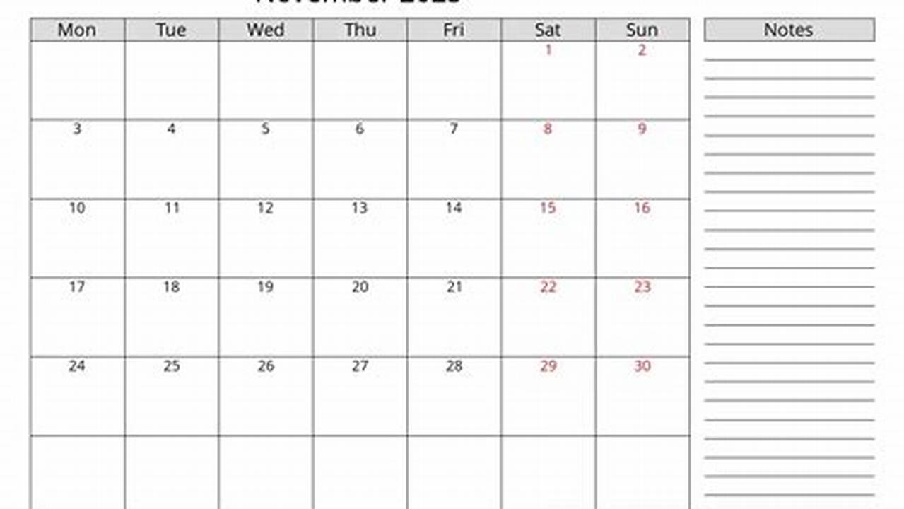 November 2025 Printable Calendar With Notes Pdf