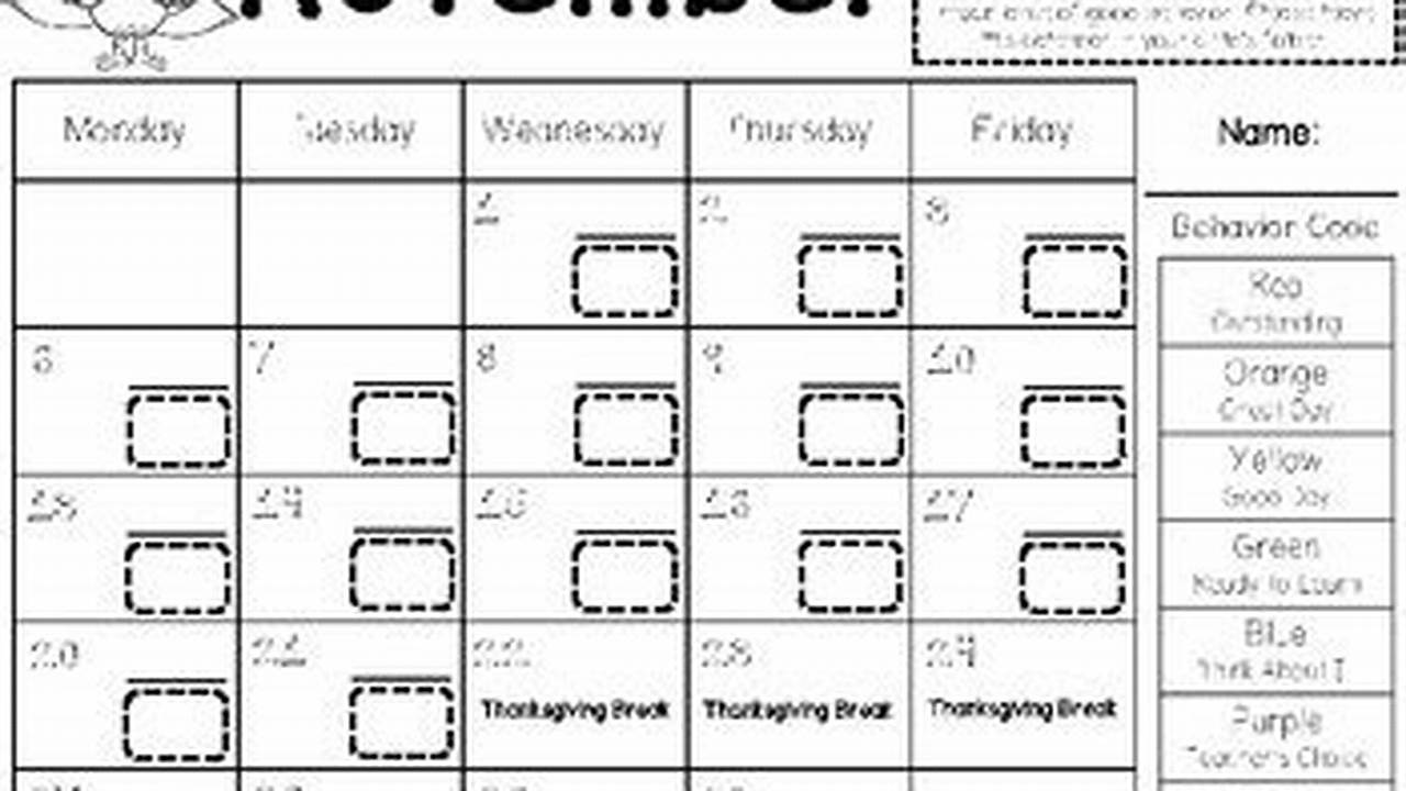 November Behavior Calendar
