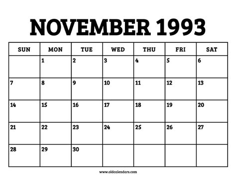 November Calendar 1993