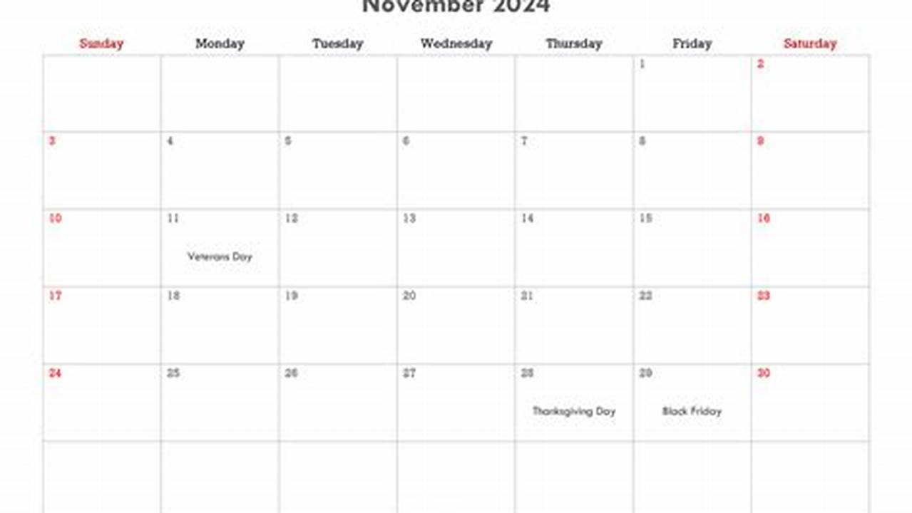 November Editable Calendar 2024 Pdf