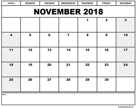 November Monthly Calendar