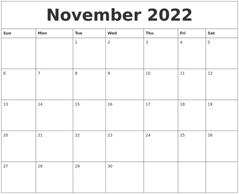November Printable 2022 Calendar