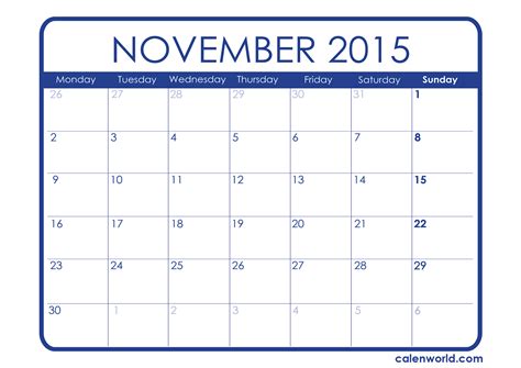 November 18 2015 Calendar