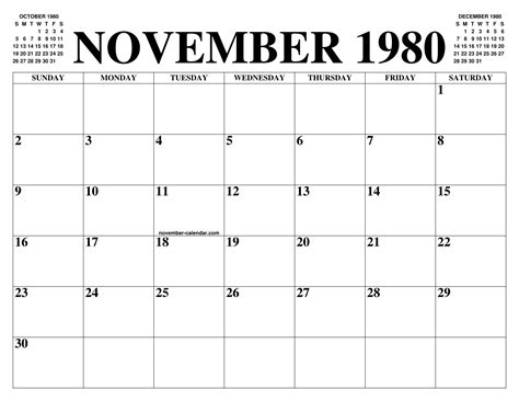 November 1980 Calendar