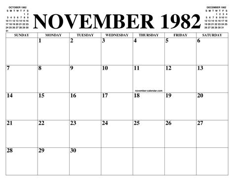 November 1982 Calendar