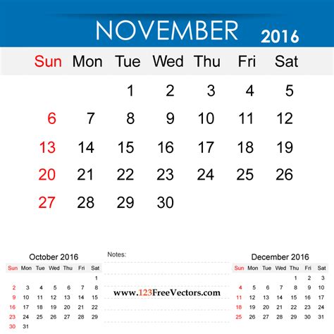 November 2016 Calendar With Holidays