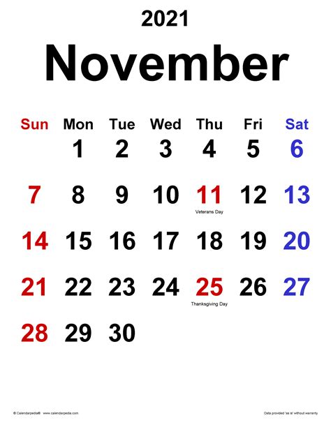 November 21 Calendar