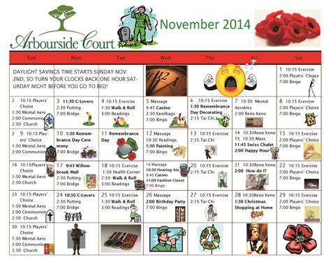 November Activity Calendar For Seniors