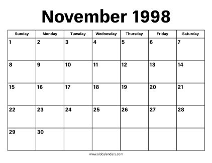 November Calendar 1998