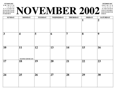 November Calendar 2002