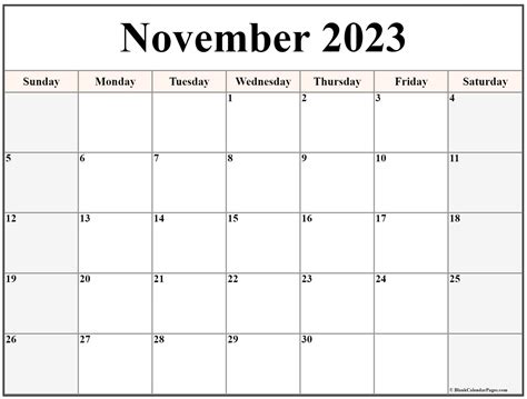 November Calendar 2023 Printable
