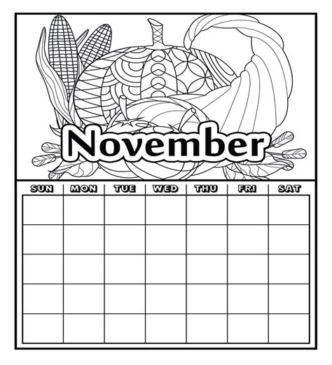 November Calendar Coloring Page