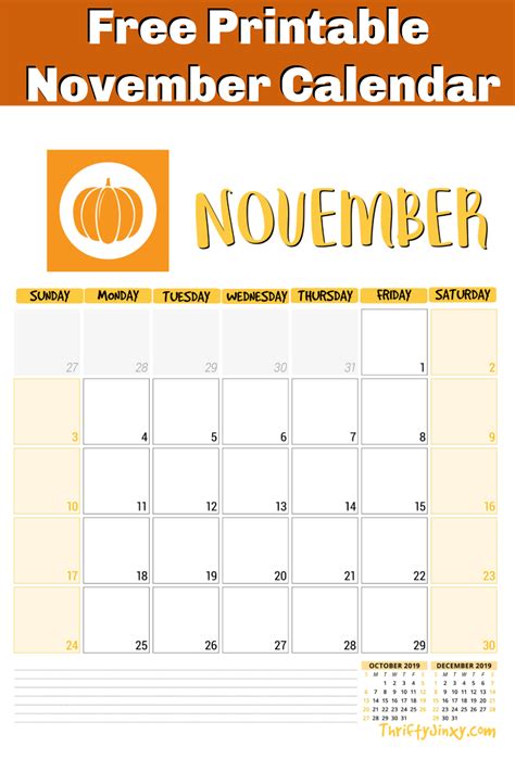 November Calendar Print