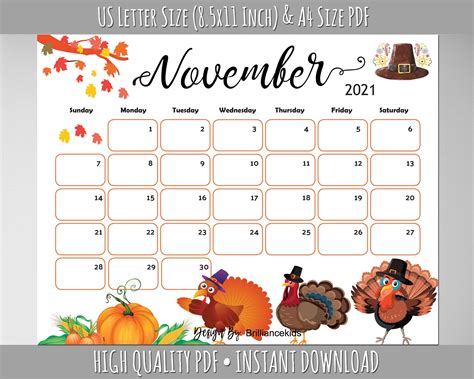 November Calendar Theme