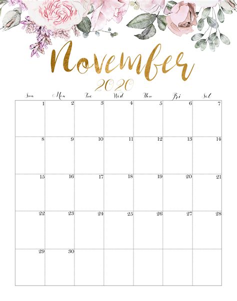 November Calender Printable