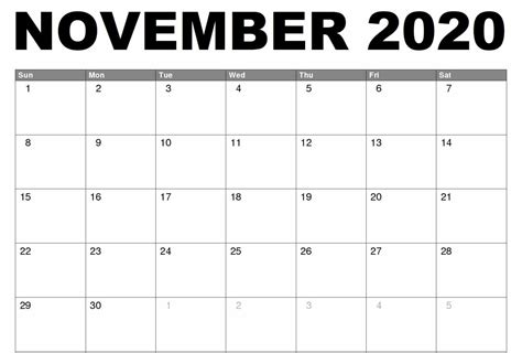 November Schedule Printable