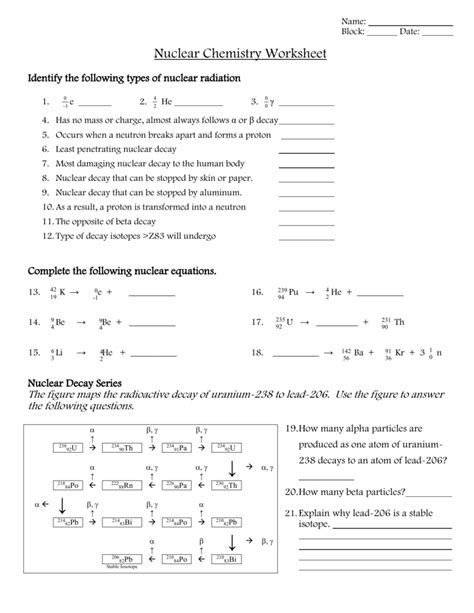Nuclear Decay Worksheet Answers Chemistry - worksheet