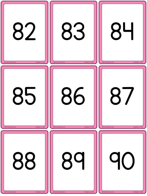 Number Flash Cards Printable 1 100