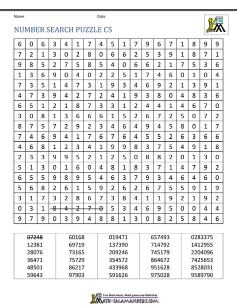 Number Search Puzzles Printable