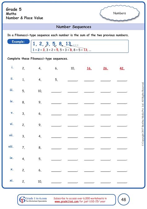 Number Sequence Worksheets For Grade 5