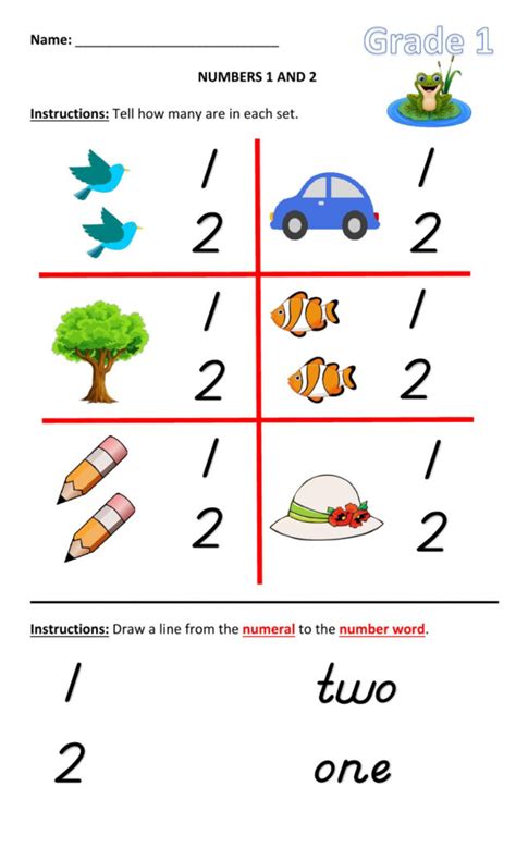 Number 1 And 2 Worksheet