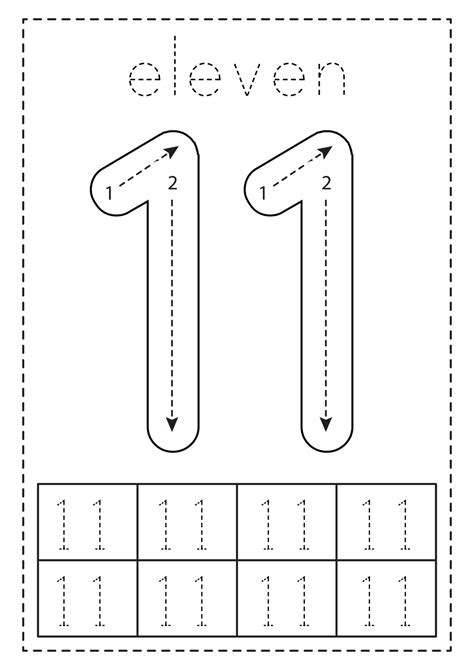 Number 11 Tracing Worksheet