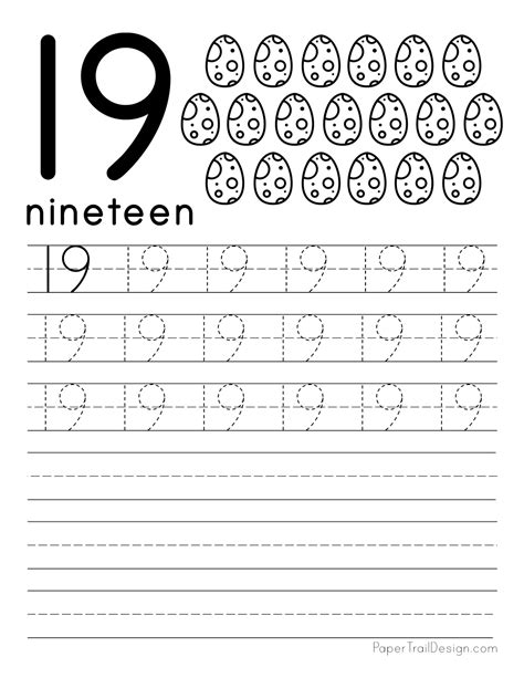 Number 19 Tracing Worksheets