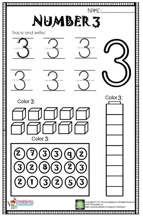 Number 3 Worksheets Free Printable