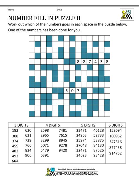 Number Fill In Puzzle Free Printable