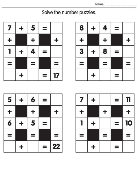 Number Puzzles For Kids Printable