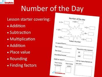 Number of the Day Worksheet | Early learning math, Everyday math