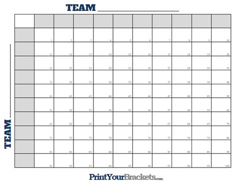 Numbered Football Squares Template