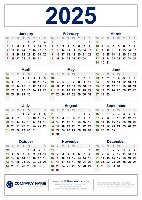 Numbered Weeks Calendars