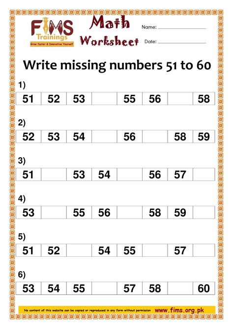 Numbers 51 60 Worksheet
