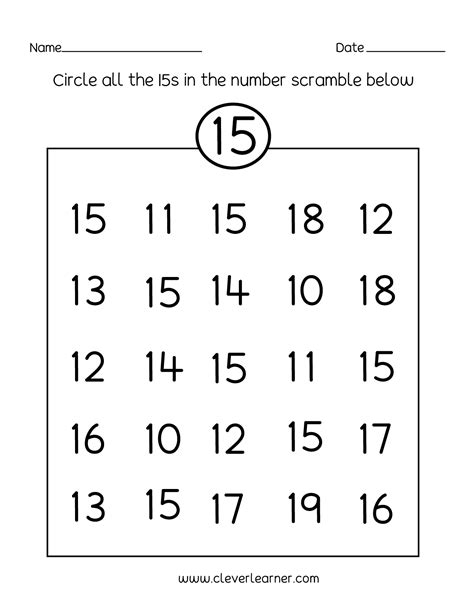 Numbers 15 Worksheets