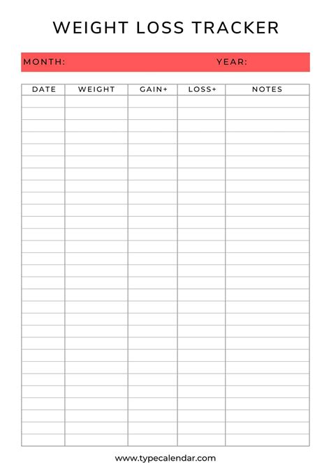Weekly Weight Loss Chart Templates at