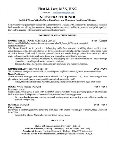 Nurse Practitioner Sample Resume