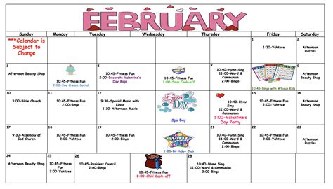 Nursing Home Activities Calendar