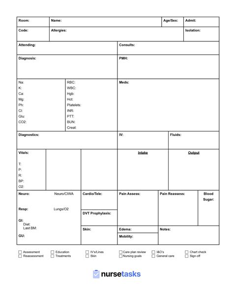Nursing Report Sheets Templates