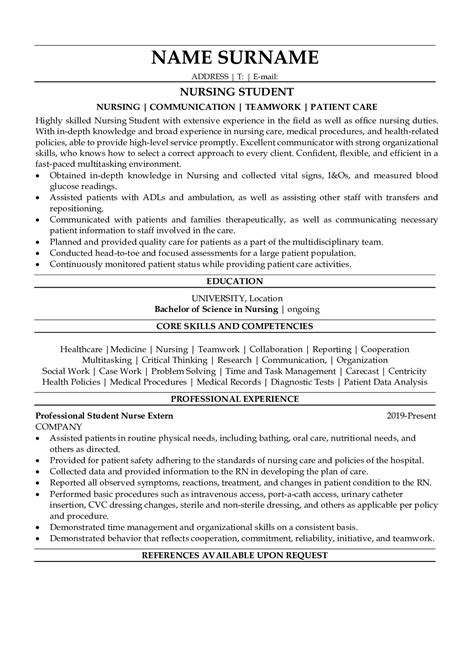 Nursing Student Nursing Resume Examples 2019