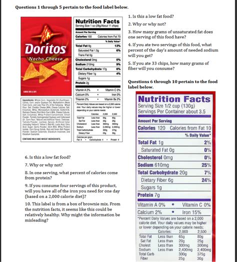 Nutrition Label Worksheet Answer Key Doritos