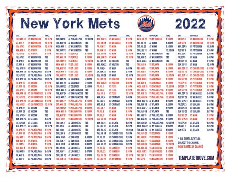 Ny Mets Schedule 2022 Printable