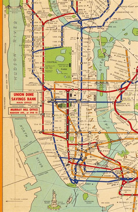 Vintage NYC New York City Subway Map 1930s 1940s