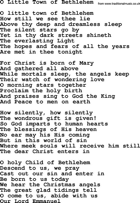 O Little Town Of Bethlehem Lyrics Printable