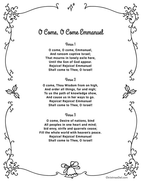 O Come O Come Emmanuel Lyrics Printable