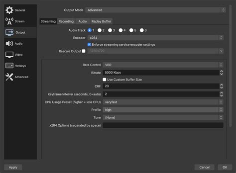 OBS Studioの配信設定画面