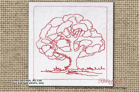 Oak Tree Redwork Design Embroidery